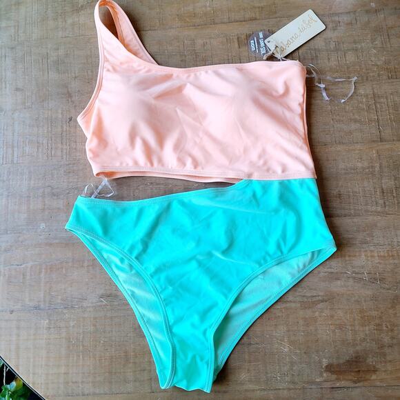 Cabana Del Sol One Piece Swimsuit Off the Shoulder Pastel Womens‎ Large NEW - Picture 1 of 7